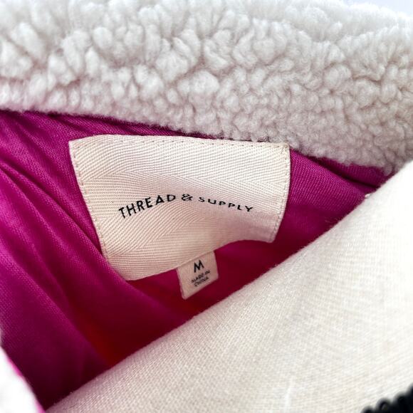 Thread and Supply Shearling Collar Jacket M Pink NWOT Dad Style Bomber Quilted - Picture 4 of 6